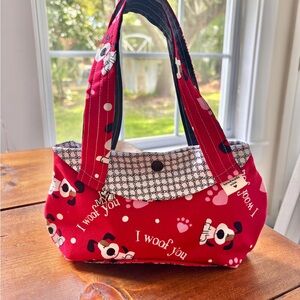 Hand Crafted Red Dog Print Hand Bag